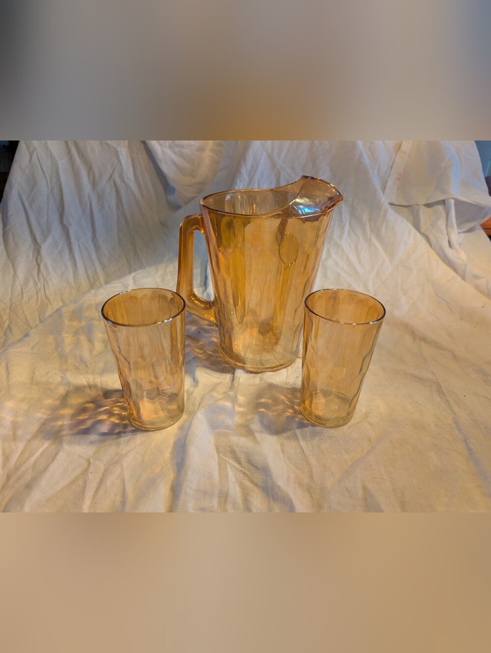 RESERVE Vintage Amber Glass Pitcher and 2 Tumblers
